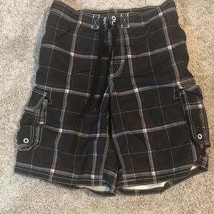 Men’s plaid swim trunks